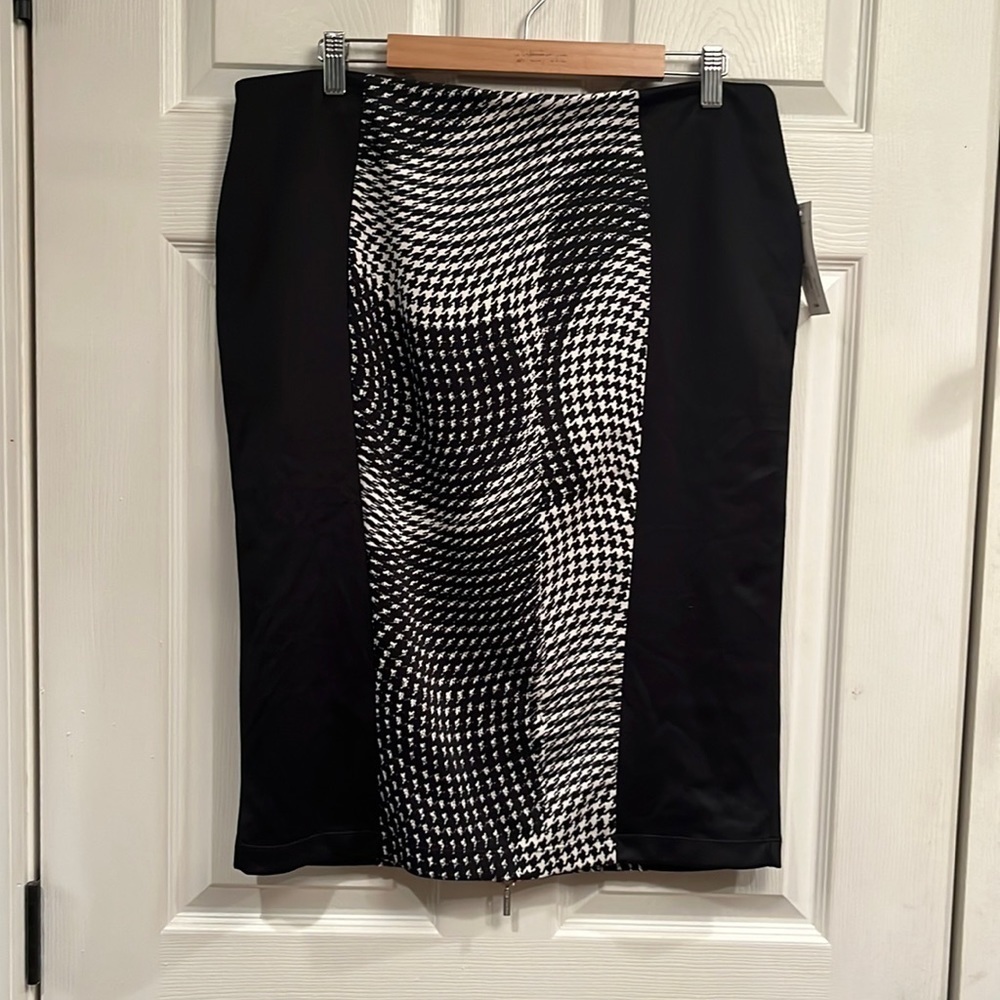 Bisou Bisou Brand Size Xl Wavy Houndstooth Print Midi Length Skirt Nwt